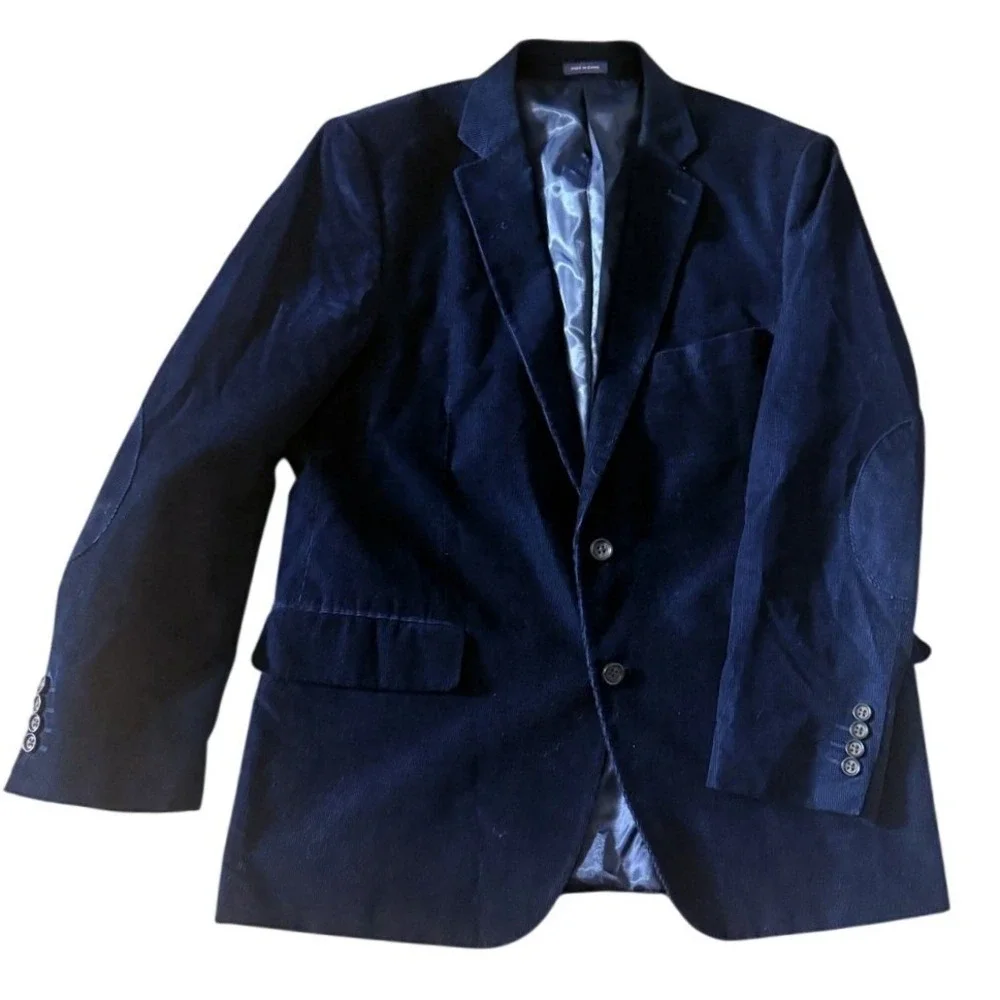 Stafford Navy Corduroy Sport Coat Blazer Classic Fit Elbow Patches 46in Classic
